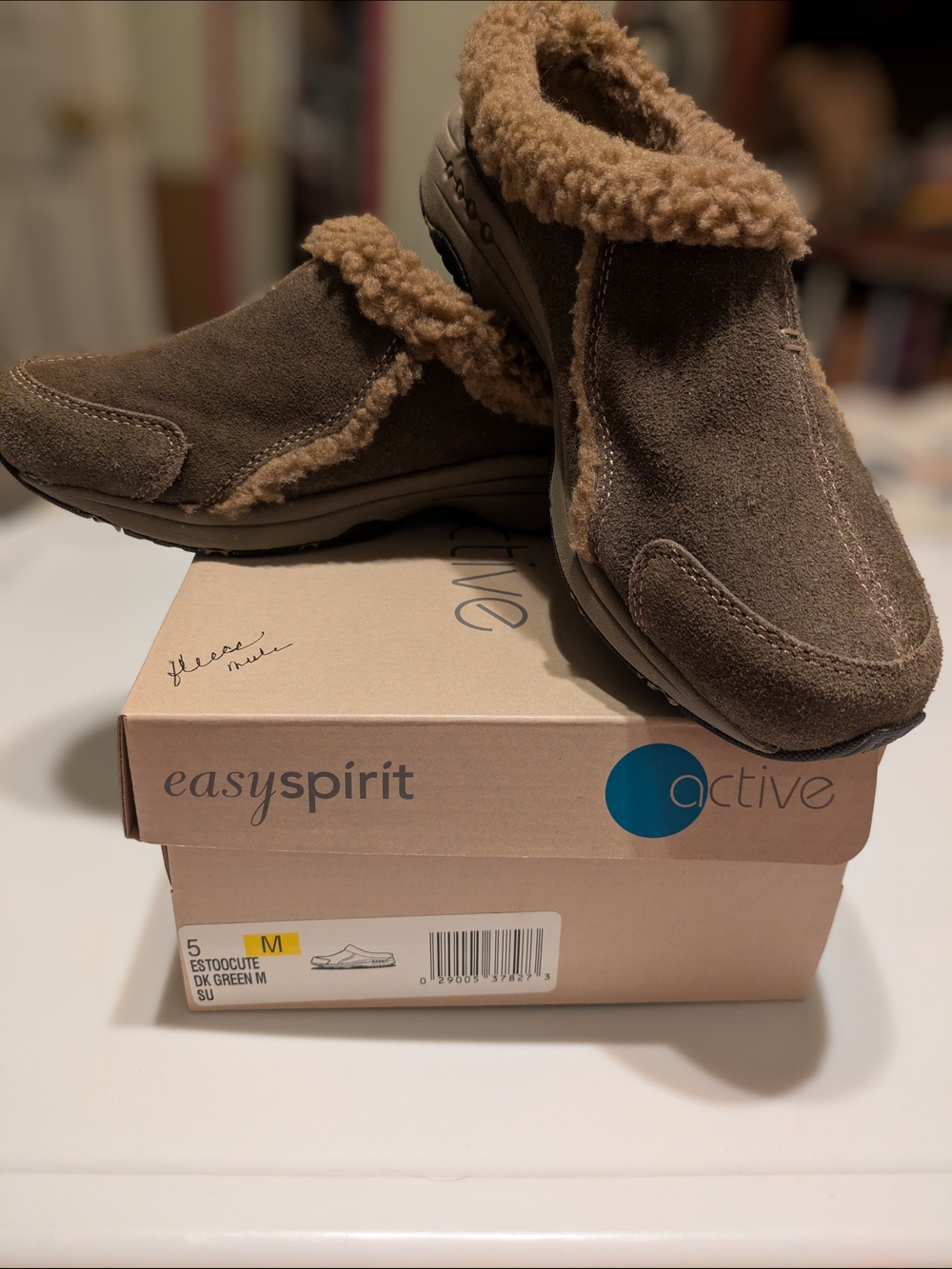 Easy Spirit Brown Suede Shearling Slip-On Mule Y2K Style